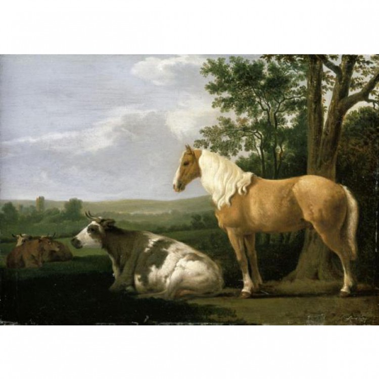 Schilderij paard en koeien  foto 1