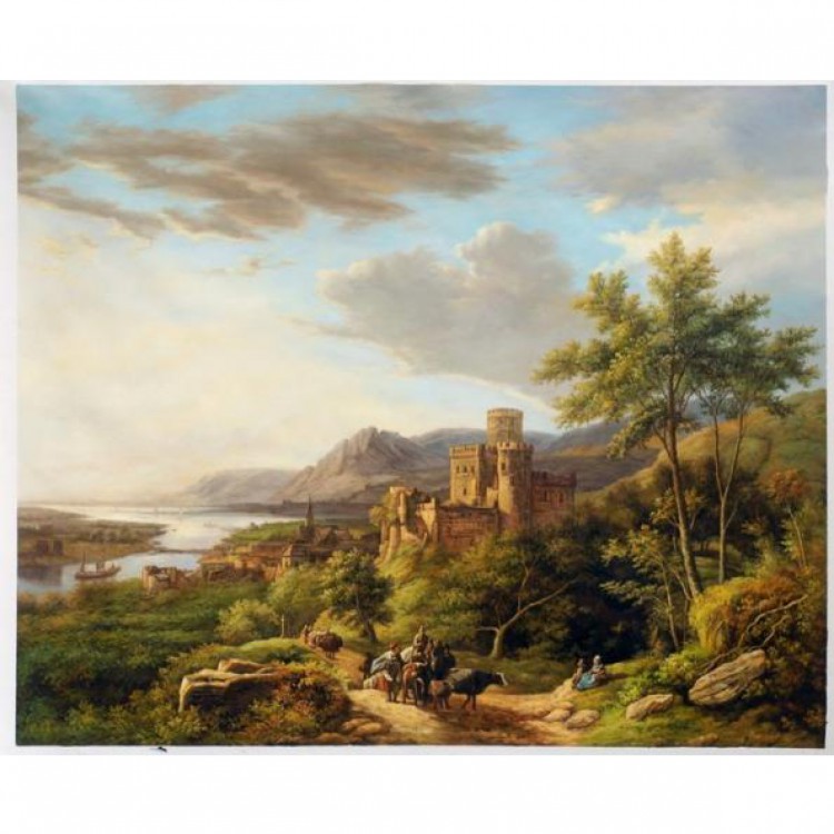 Schilderij reizigers op een pad foto 1