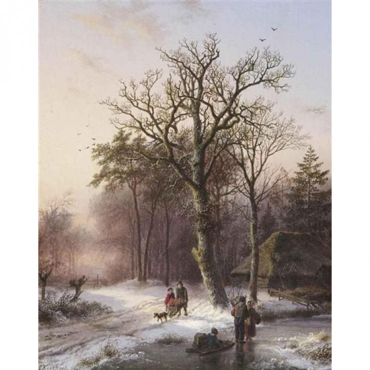 Schilderij Winterlandschap met mensen foto 1