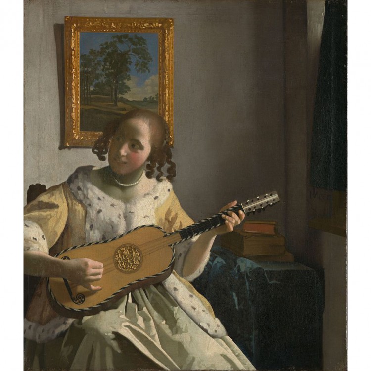 Olieverfschilderij de gitaarspeelster foto 2