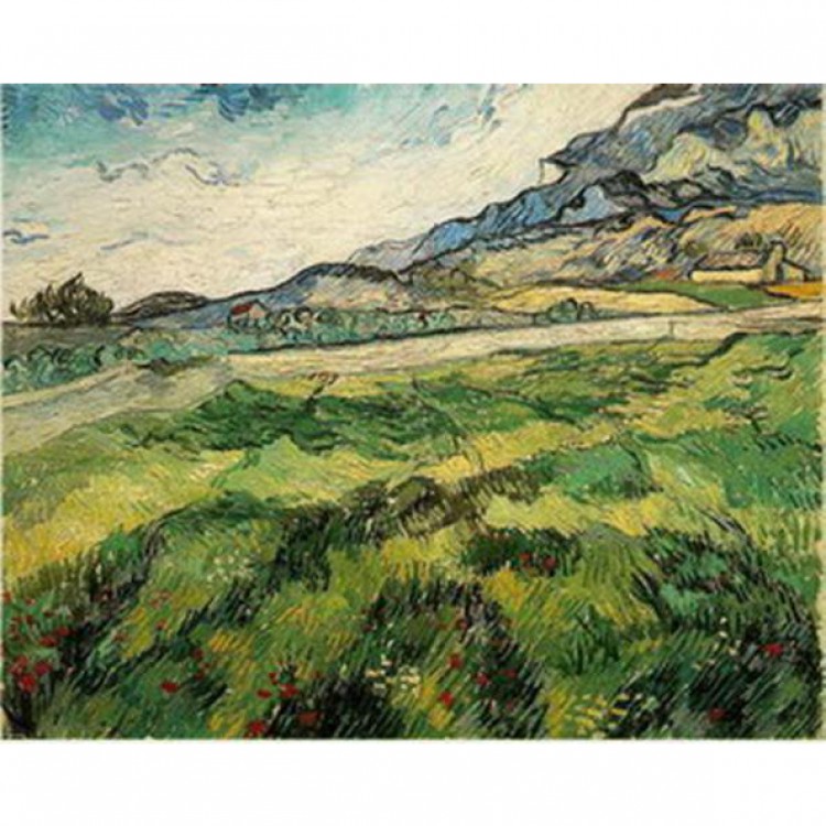 Reproductieschilderij Groen tarweveld met cipres van Van Gogh foto 1