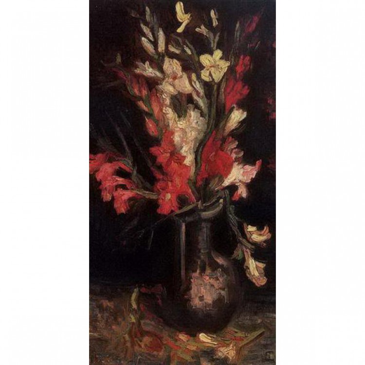 Schilderij Vase with Red Gladioli foto 1