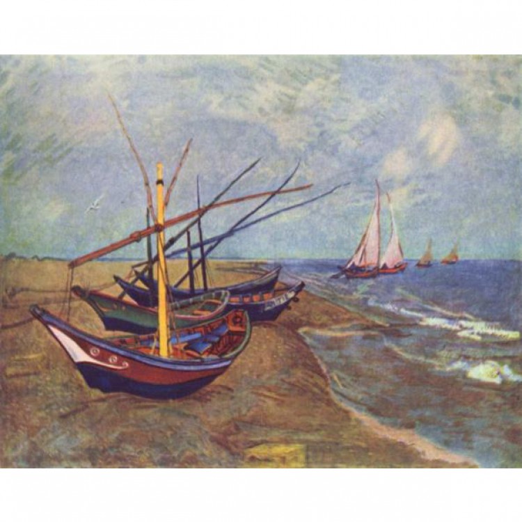 Schilderij Visserboten aan het strand van Saintes-Maries foto 1