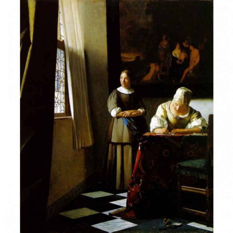 Schrijvende vrouw met dienstbode foto 1