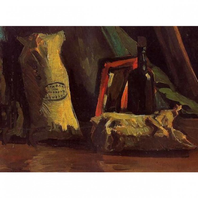 Schilderij Still Life with Two Sacks and a Bottle foto 1