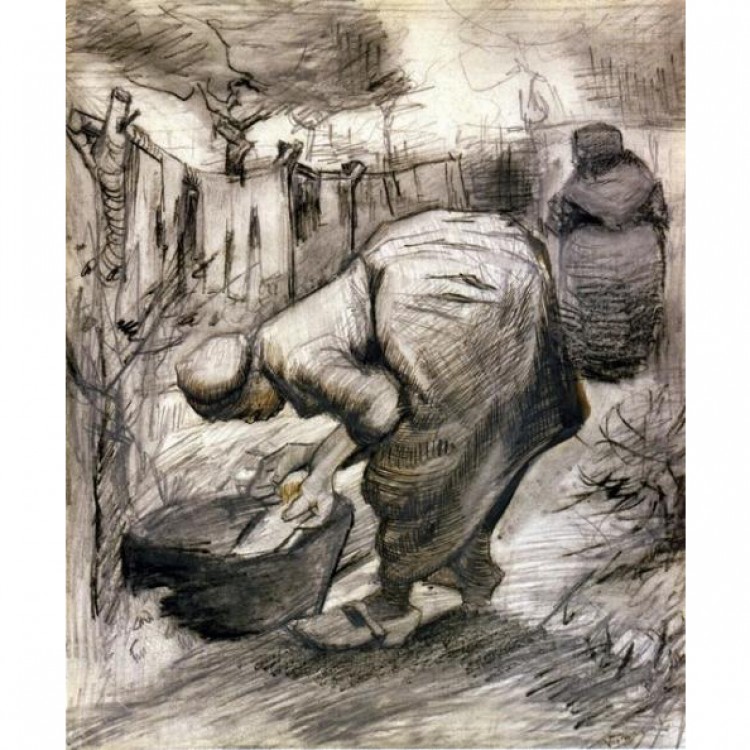 Reproductie schilderij Boerin bij de wasbak Van Gogh foto 1