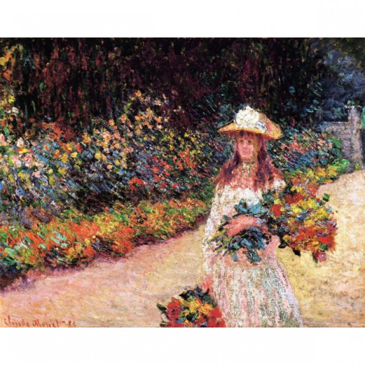 Schilderij Young Girl In The Garden At Giverny foto 1