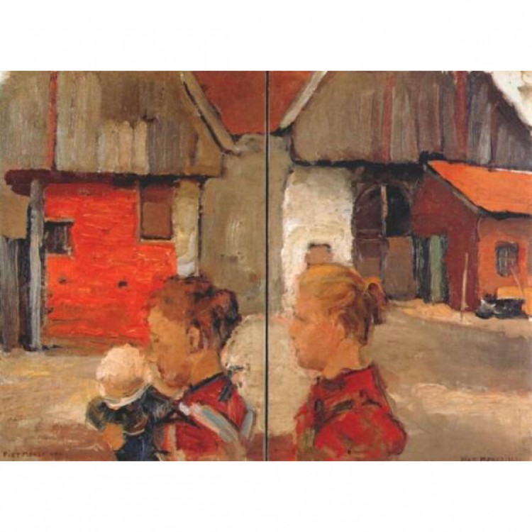 Schilderijen Woman and child in front of a farm foto 1