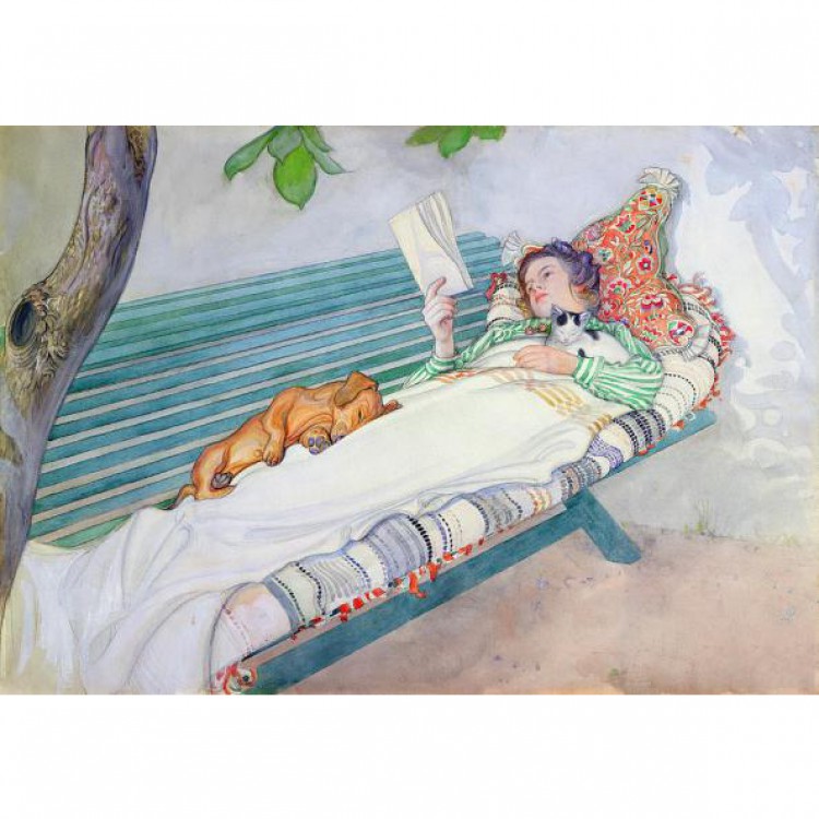 Schilderij Woman Lying on a Bench foto 1