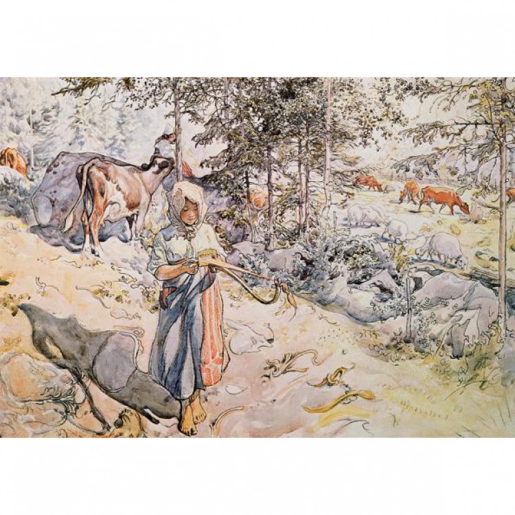 Schilderij Young Girl Weaving foto 1