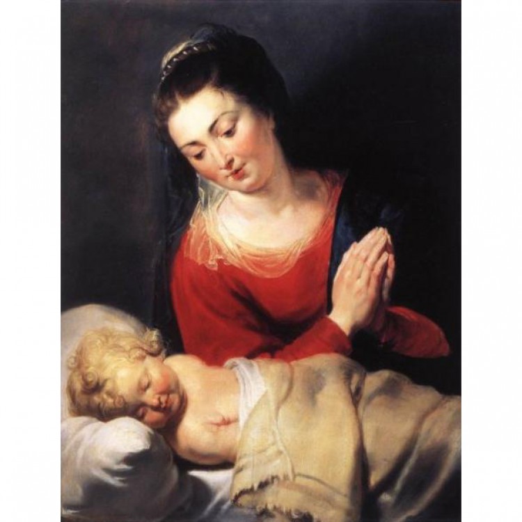 Schilderij Virgin Mary in adoration before the Christ child foto 1