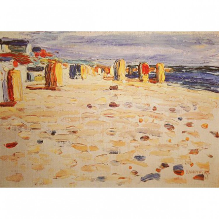 Olieverfschilderij strandstoelen in Holland foto 1