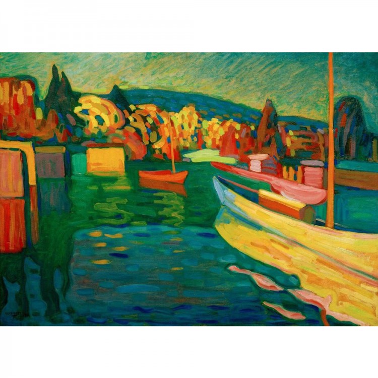 Schilderij Herbstlandschaft mit Booten foto 1