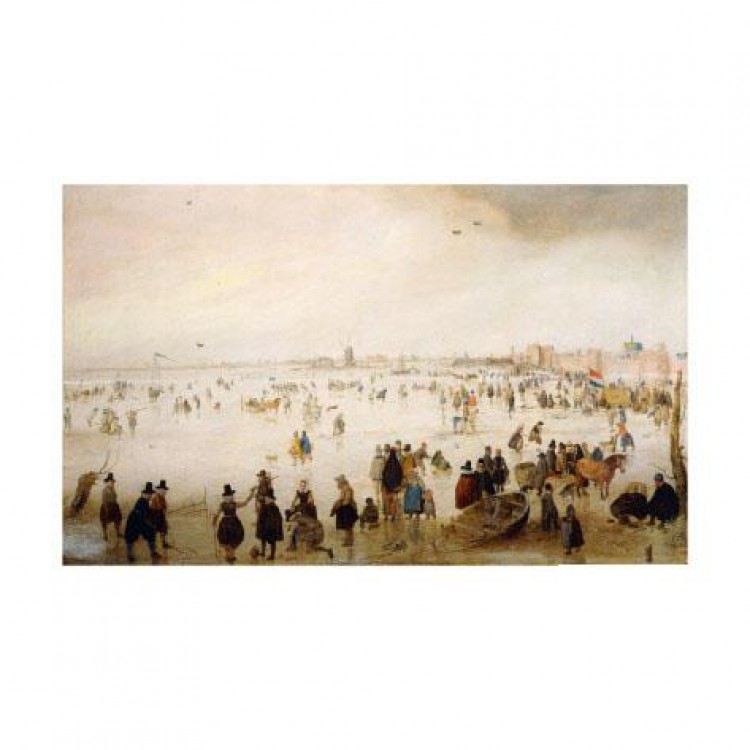 Schilderij The Broederpoort, Kampen, with Numerous Figures Skating and Playing Kolf foto 1