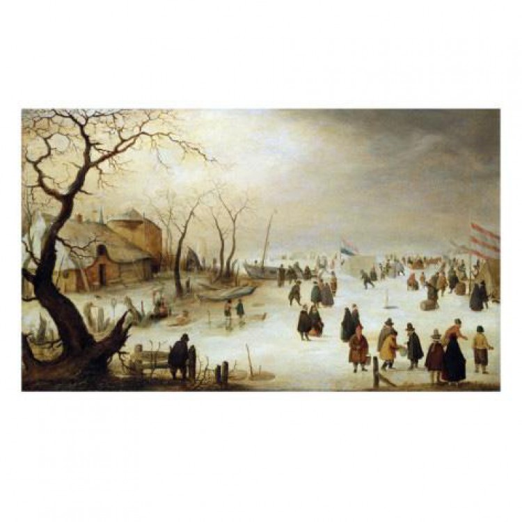 Schilderij A Winter River Landscape with Figures on the Ice foto 1