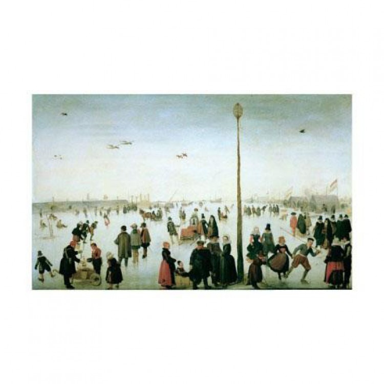 Schilderij Winter Landscape with a Frozen River and Figures foto 1