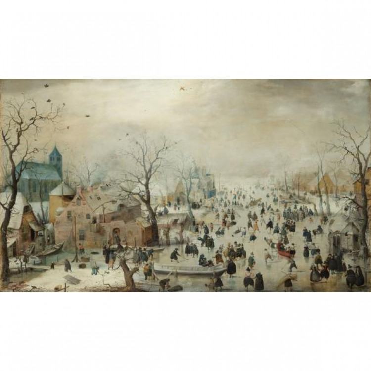 Schilderij Winter Landscape with Ice Skaters foto 1