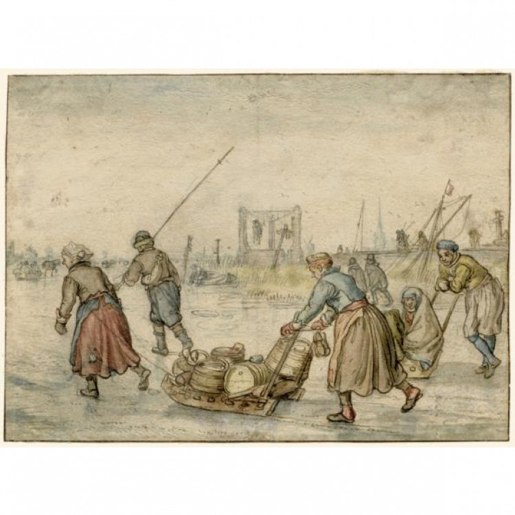 Schilderij Peasants with sleds on the Ice foto 1
