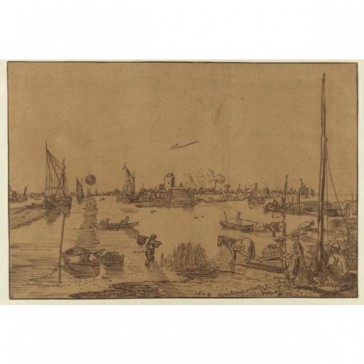 Schilderij Broad River with a Backdrop of a Fortified Town foto 1