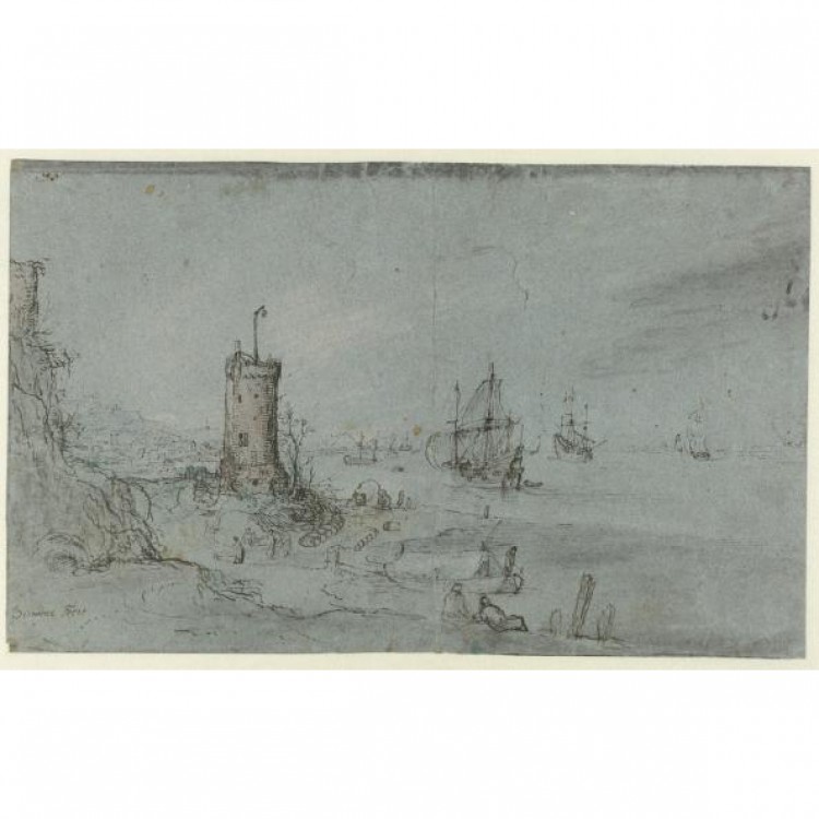 Schilderij Seashore with lighthouse foto 1