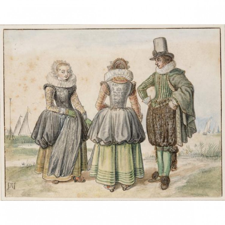 Schilderij Three Richly Dressed Figures in a Landscape foto 1