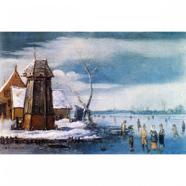 Schilderij A Farm to the Left of a Frozen River foto 1