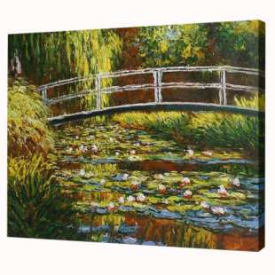 Olieverf schilderij Brug Water Lelies I foto 1