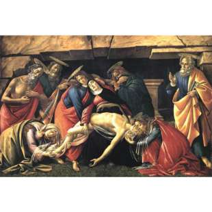 Schilderij Lamentation over the dead christ with saints foto 1