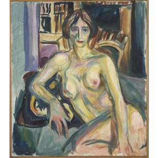 Schilderij Nude sitting on the couch foto 1