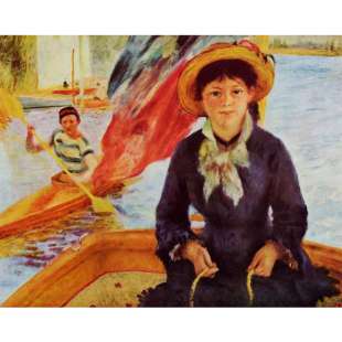 Olieverf schilderij Young girl on a boat foto 1