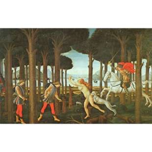 Schilderij Panel I of the story of Nastagio foto 1
