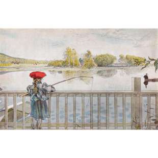 Olieverf schilderij Lisbeth fishing foto 1