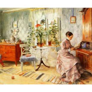 Schilderij Interior with a Woman Reading foto 1
