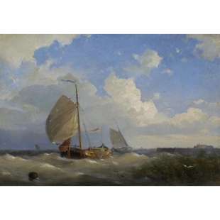 schilderij vissersboten bij pier foto 1