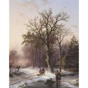 Schilderij Winterlandschap met mensen foto 1