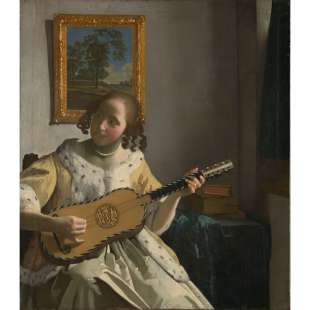 Olieverfschilderij de gitaarspeelster foto 2