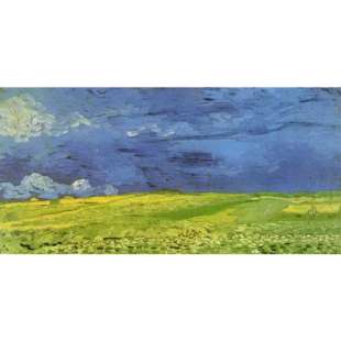 Schilderij Van Gogh Field under storm blue sky foto 1