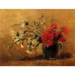 Schilderij Vase with Red and White Carnations foto 1