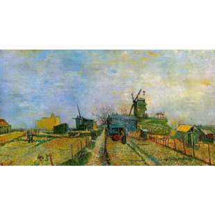 Schilderij Vegetable Gardens In Montmartre and windmill In Background foto 1