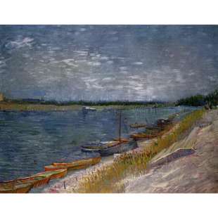 Schilderij River with Rowing Boats foto 1