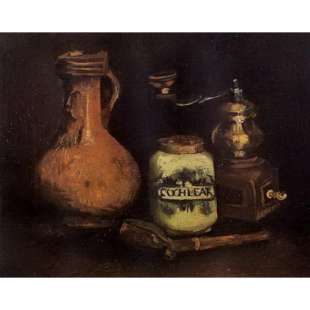 Schilderij Still life with coffee mill, pipe case foto 1