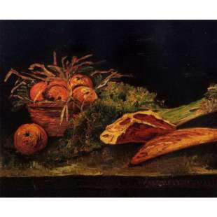 Schilderij Still Life with Apples, Meat and a Roll foto 1
