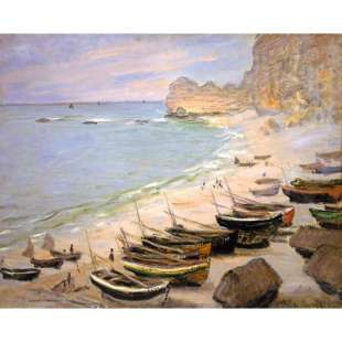 Schilderij Boote auf dem Strand von Etretat foto 1