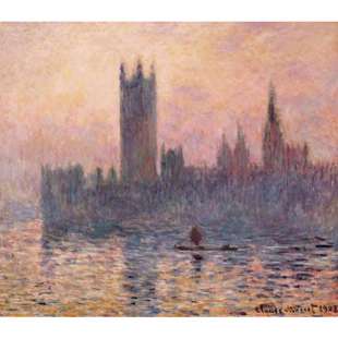 Schilderij Parlementshuis in Londen met zonsondergang foto 1