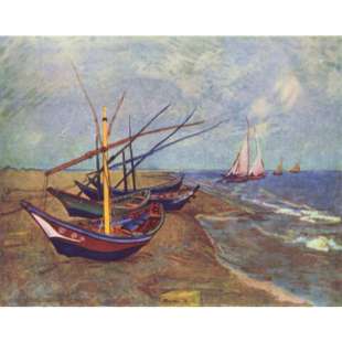 Schilderij Visserboten aan het strand van Saintes-Maries foto 1