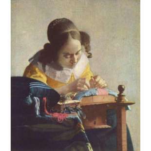 Schilderij De kantwerkster foto 1