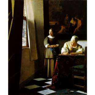 Schrijvende vrouw met dienstbode foto 1