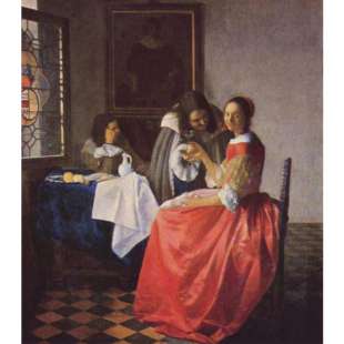 Schilderij dame en twee heren foto 1