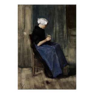 Schilderij A Young Scheveningen Woman Knitting foto 1