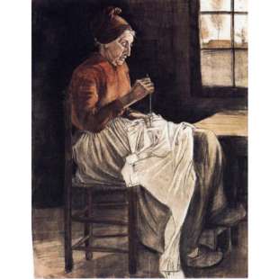 Schilderij Woman Sewing foto 1